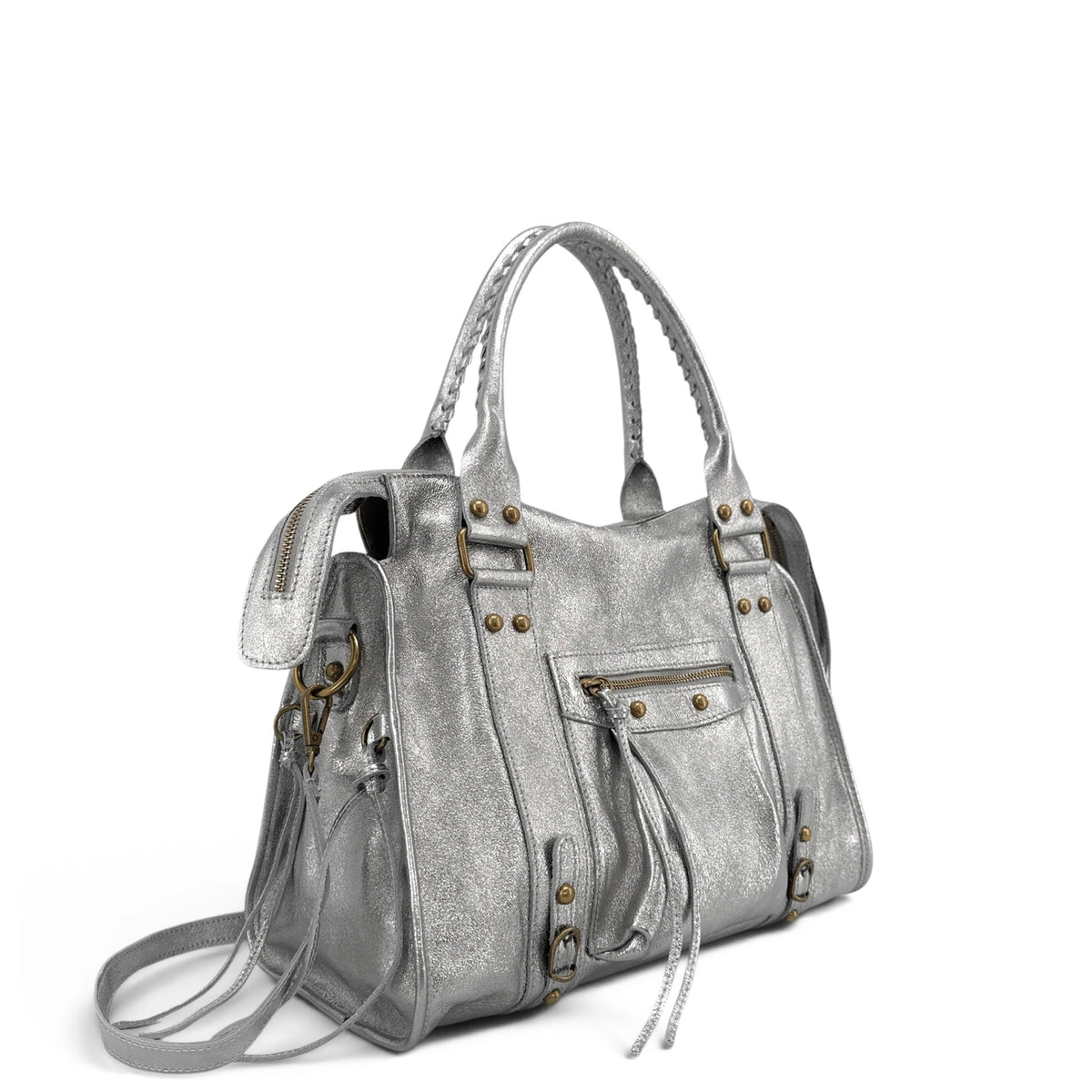 Borsa a mano in pelle iridescente SANDSTORM Argento medio