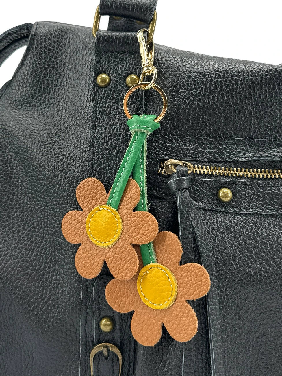 Schlüsselanhänger aus genarbtem Leder FLOWA POWA Camel