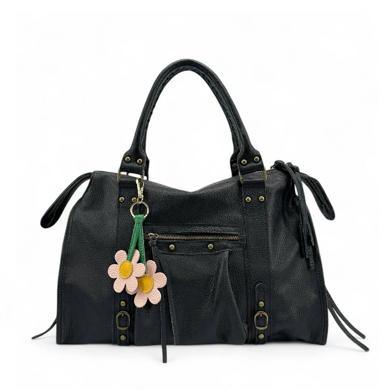 Grained leather keychain FLOWA POWA Rose intense