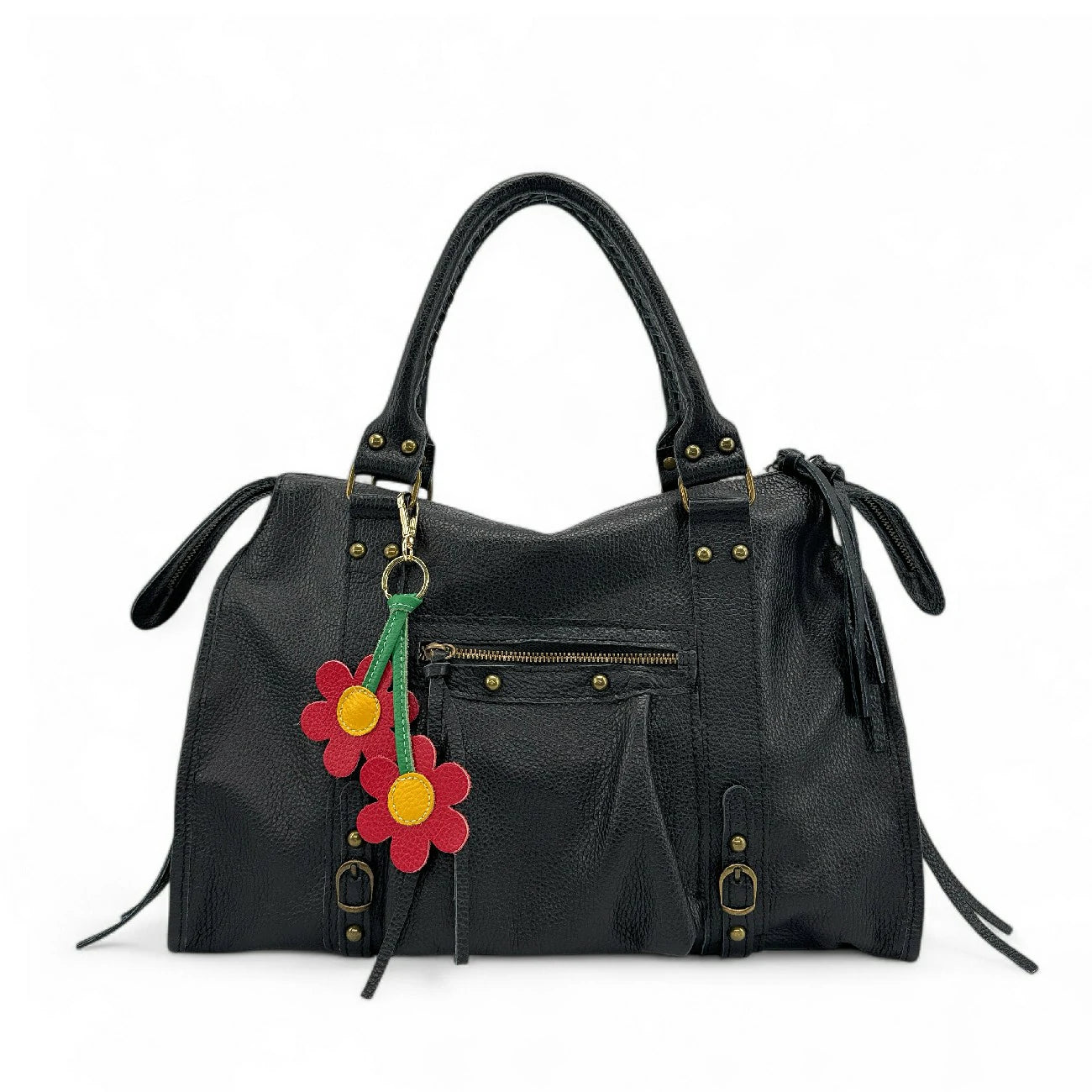 Grained leather keychain FLOWA POWA Dark mole