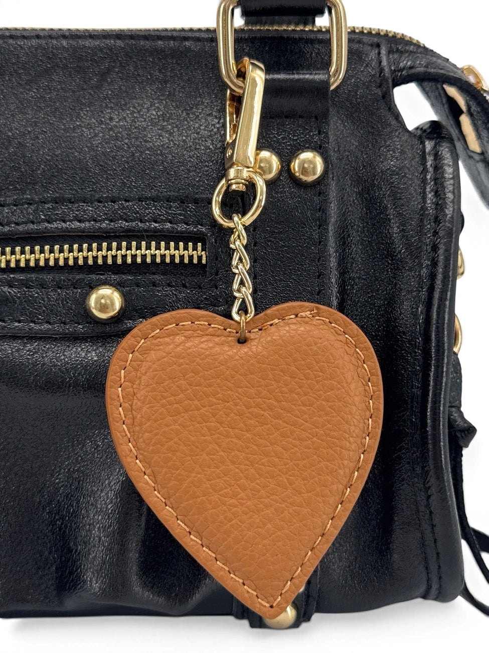 Keychain in pelle a grana COEUR Cammello