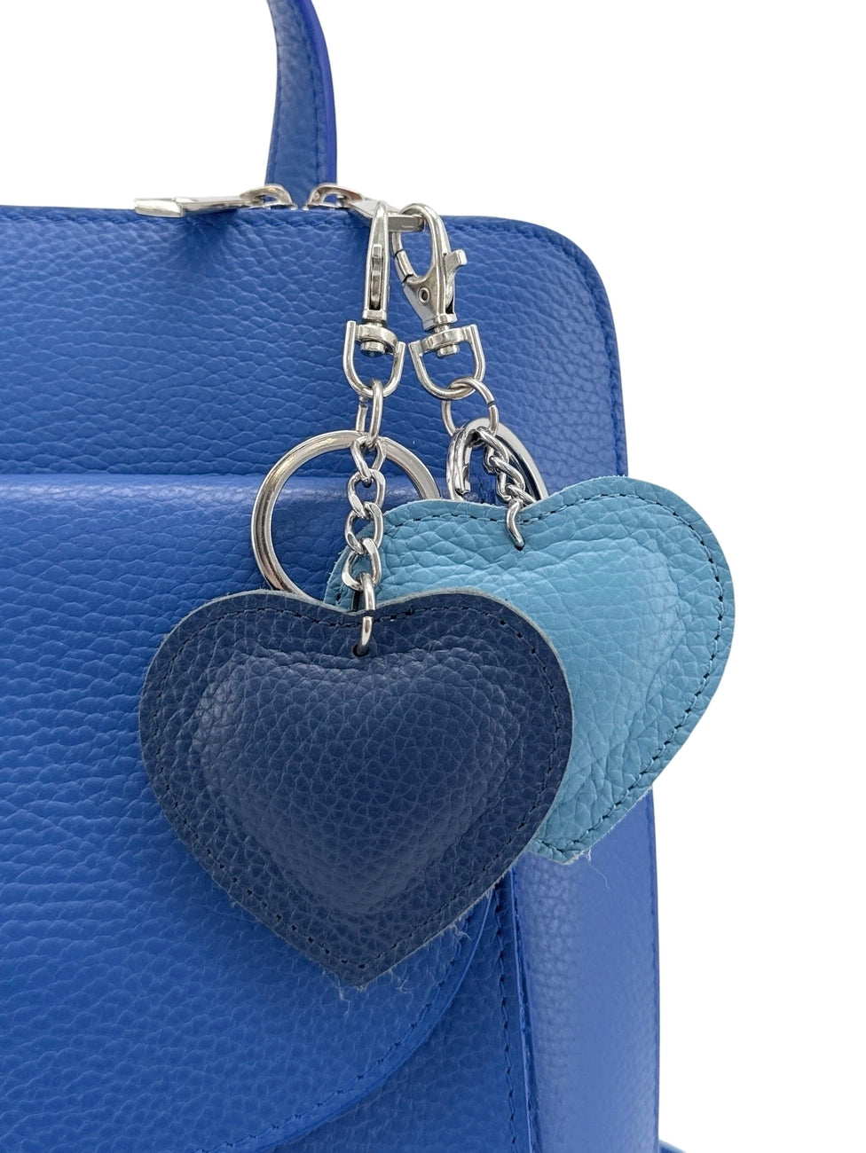 Porte-clés en cuir grainé COEUR SILVER Bleu marine