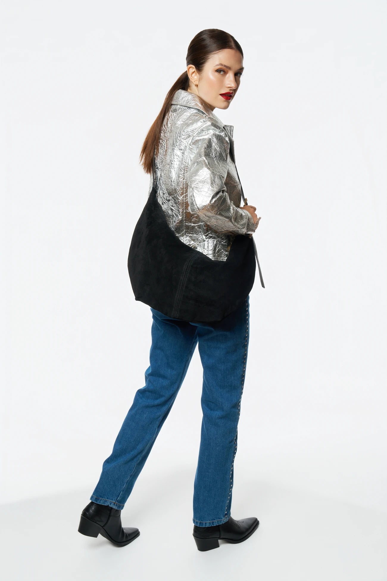 Besace demi-lune en daim HERMIONE Noir