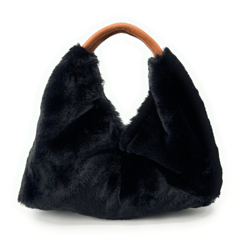 Sac hobo en fausse fourrure et cuir LITTLE FLUFFY Noir