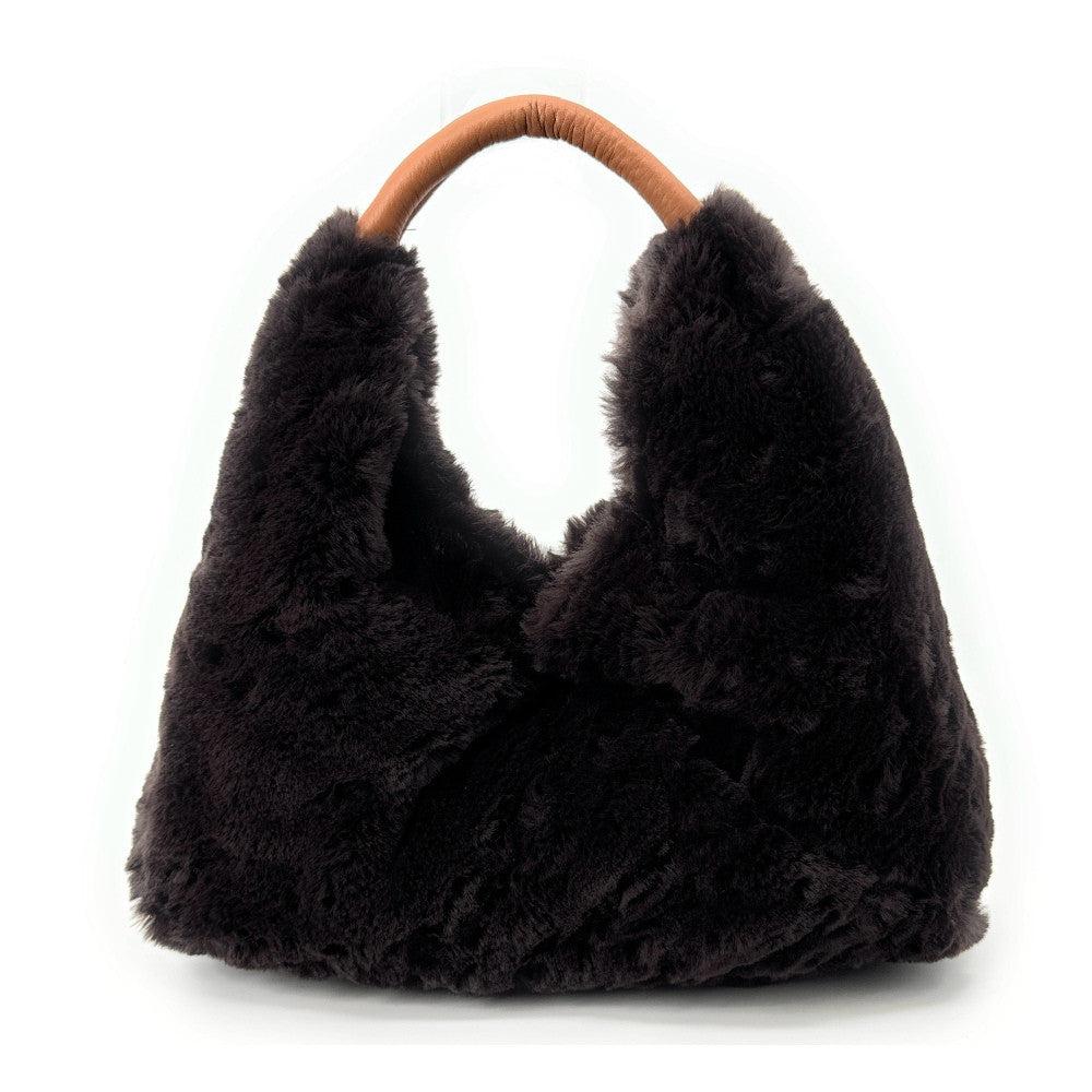 Sac hobo en fausse fourrure et cuir LITTLE FLUFFY Chocolat