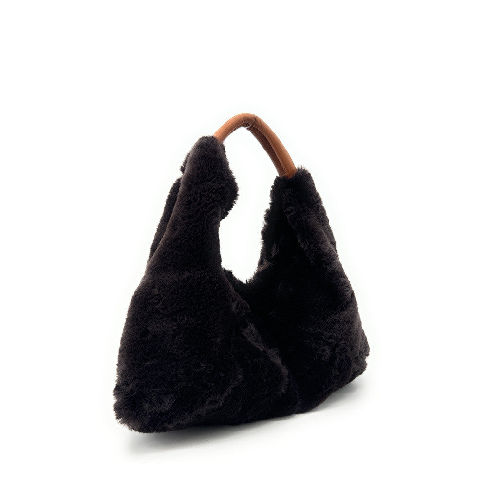 Sac hobo en fausse fourrure et cuir LITTLE FLUFFY Chocolat