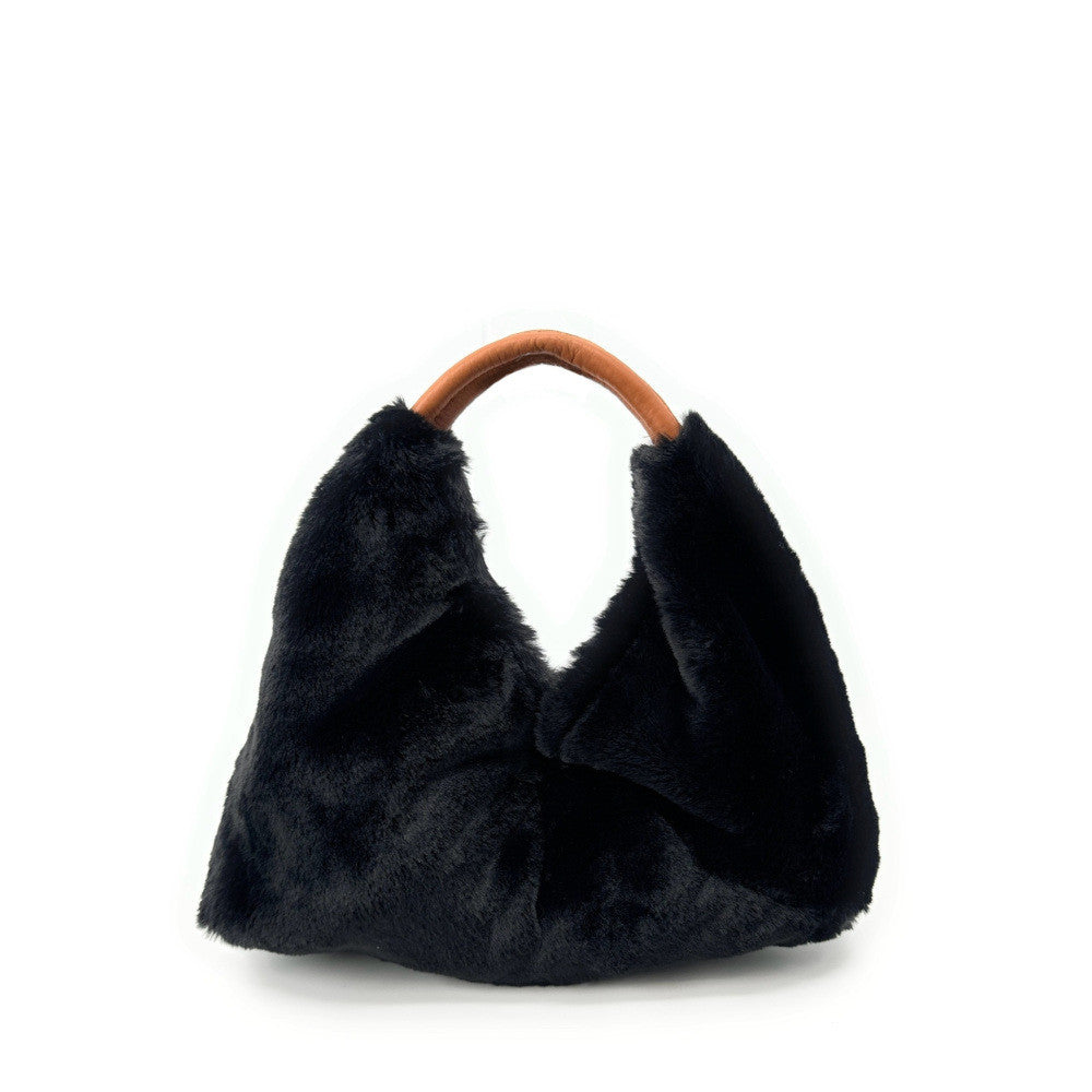 Sac hobo en fausse fourrure et cuir LITTLE FLUFFY Noir