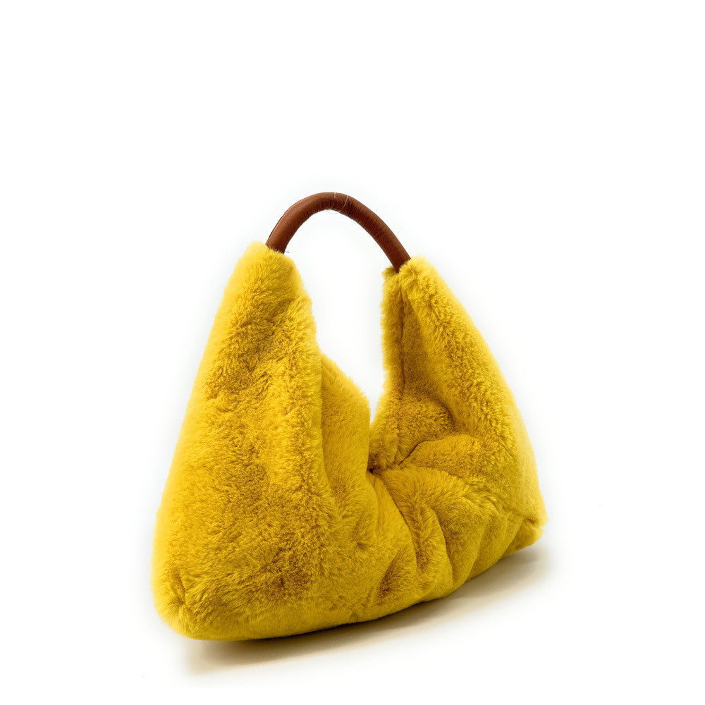 Sac hobo en fausse fourrure et cuir LITTLE FLUFFY Jaune tournesol