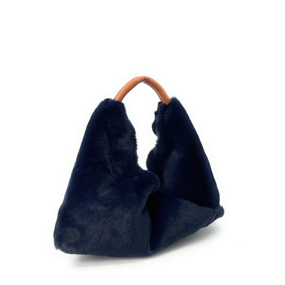 Sac hobo en fausse fourrure et cuir LITTLE FLUFFY Bleu marine