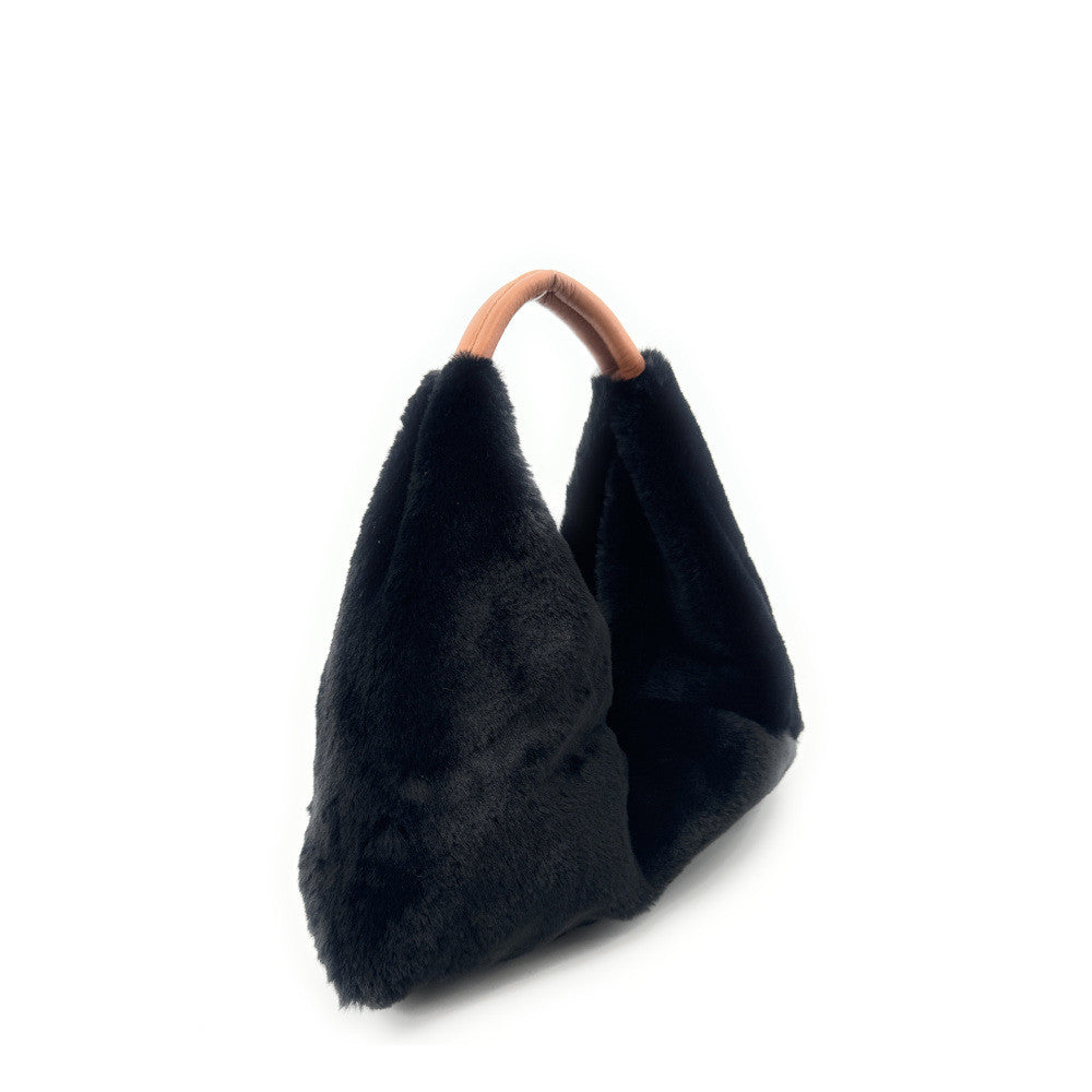 Sac hobo en fausse fourrure et cuir LITTLE FLUFFY Noir
