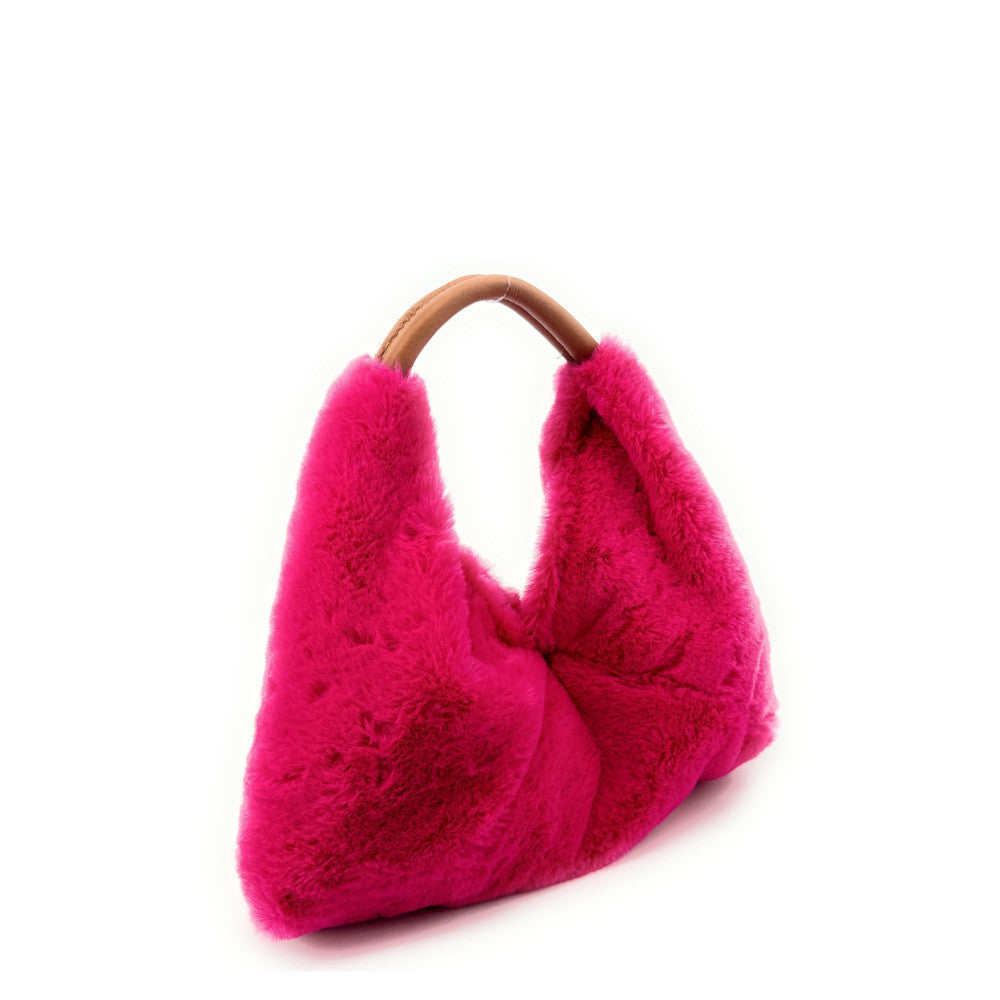 Sac hobo en fausse fourrure et cuir LITTLE FLUFFY Rose fuchsia