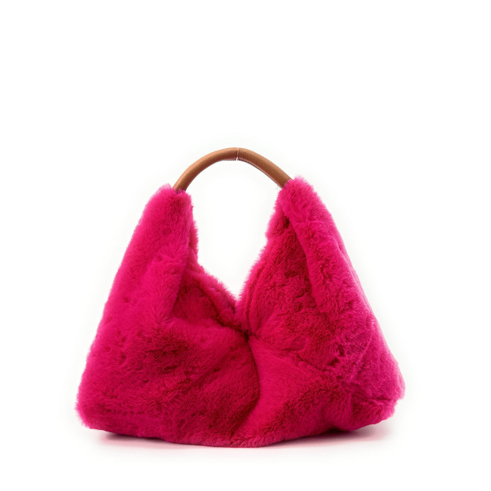 Sac hobo en fausse fourrure et cuir LITTLE FLUFFY Rose fuchsia