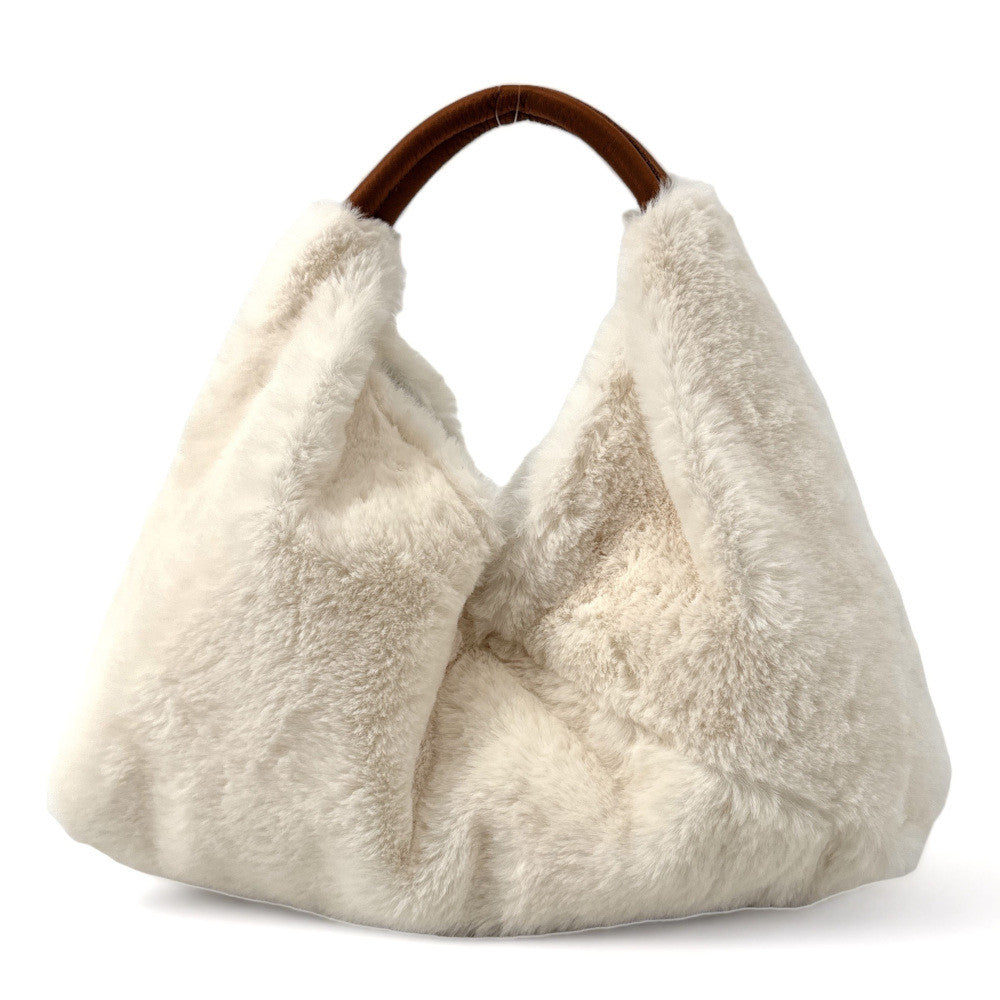 Sac hobo en fausse fourrure et cuir LITTLE FLUFFY Ecru