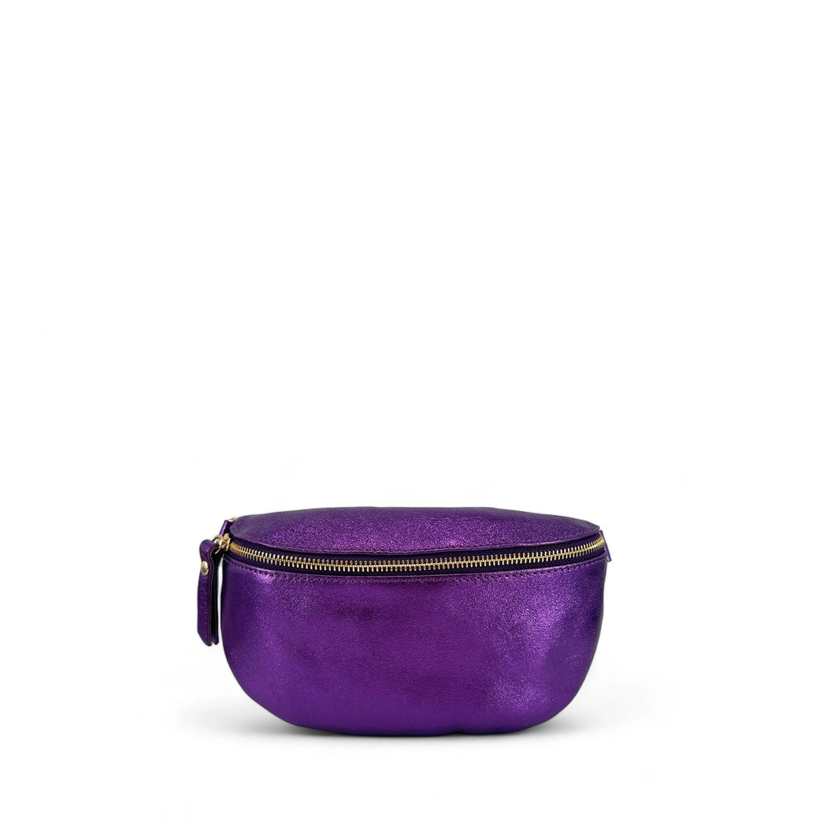 Gürteltasche aus schillerndem Leder LOU-DO mit goldfarbenem Metall, Amethyst