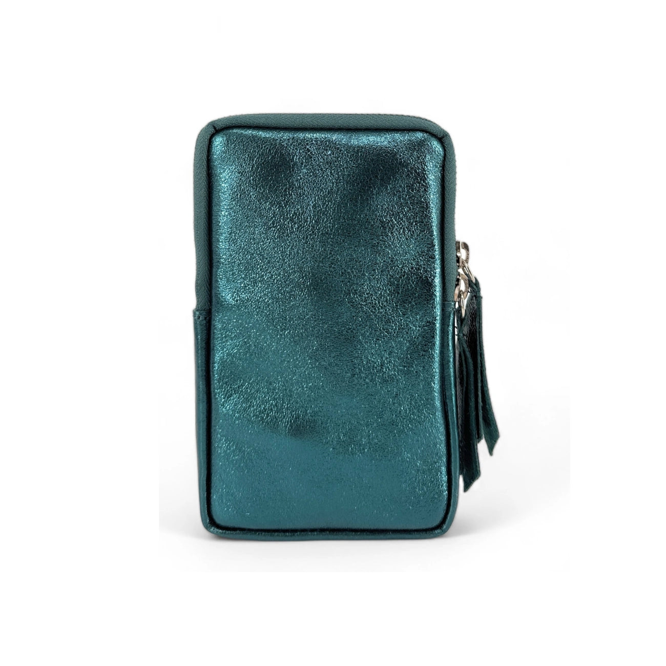 Pochette téléphone bandoulière en cuir irisé LOUVRE Bleu paon irisé