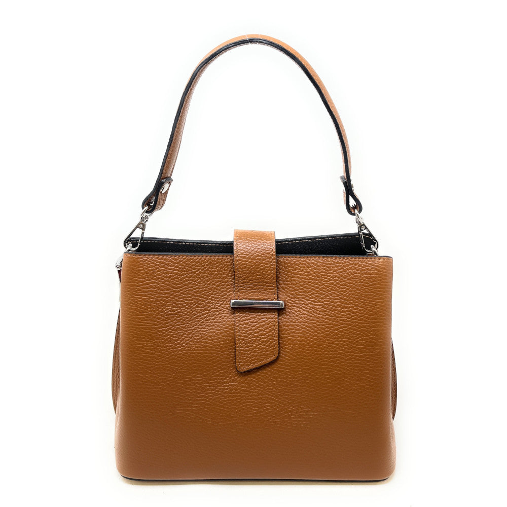 Sac trapèze en cuir grainé MARTENS Camel foncé