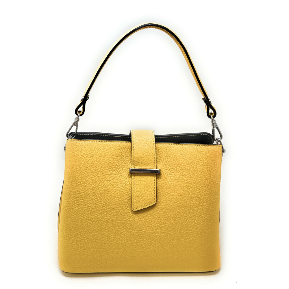 Sac trapèze en cuir grainé MARTENS Jaune Moutarde