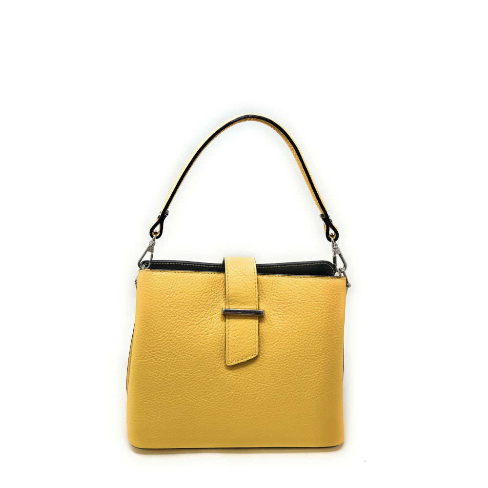Sac trapèze en cuir grainé MARTENS Jaune Moutarde