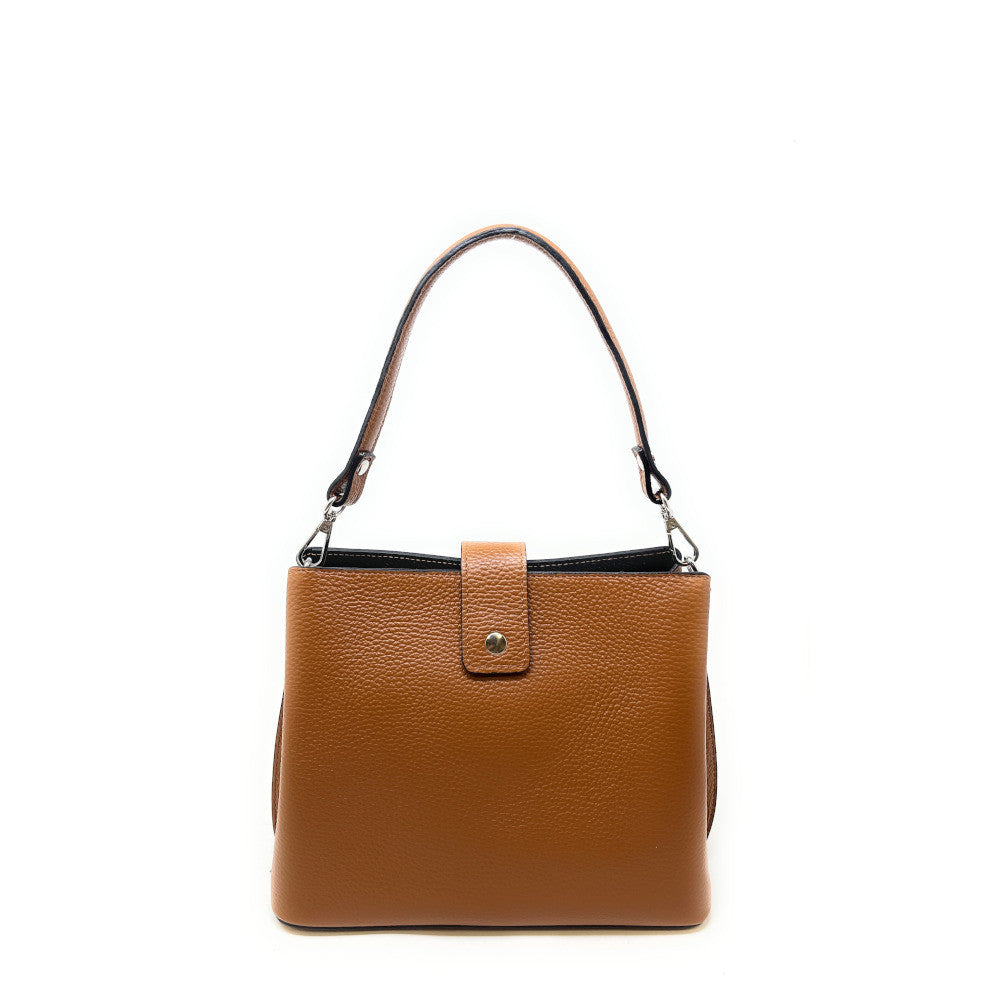 Sac trapèze en cuir grainé MARTENS Camel foncé