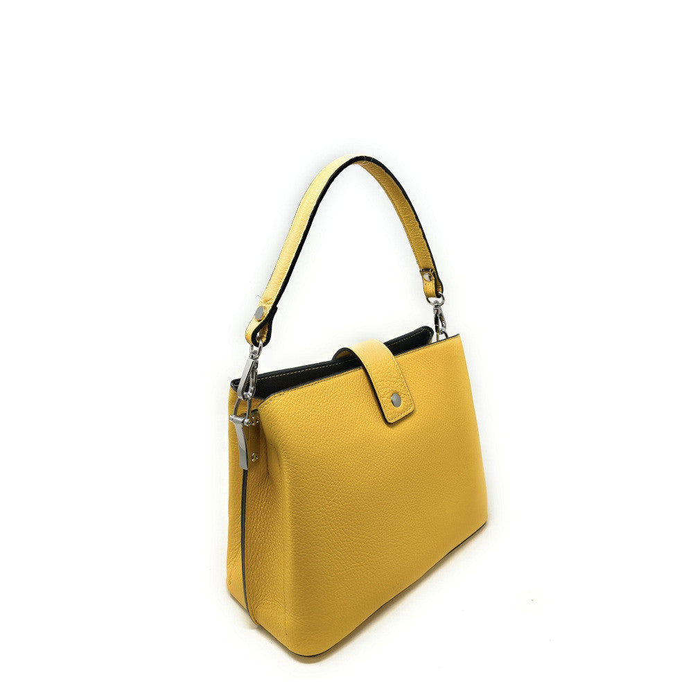 Sac trapèze en cuir grainé MARTENS Jaune Moutarde