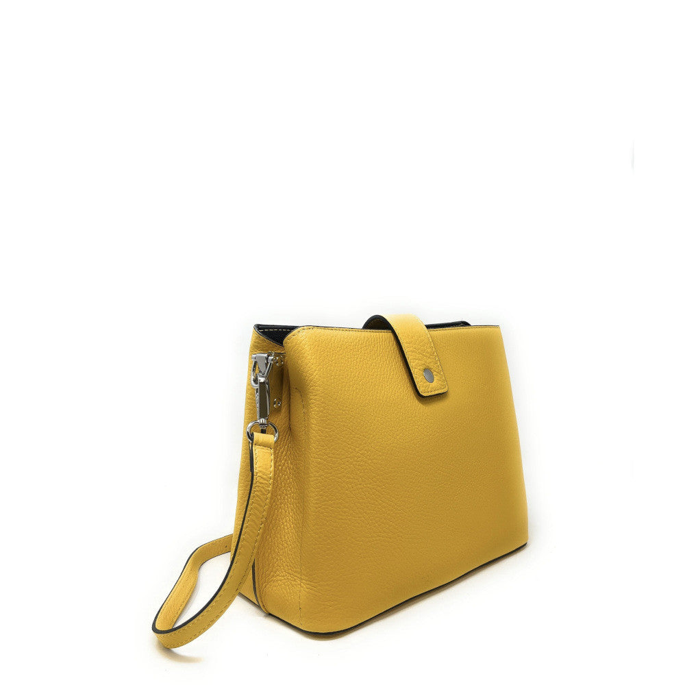 Sac trapèze en cuir grainé MARTENS Jaune Moutarde