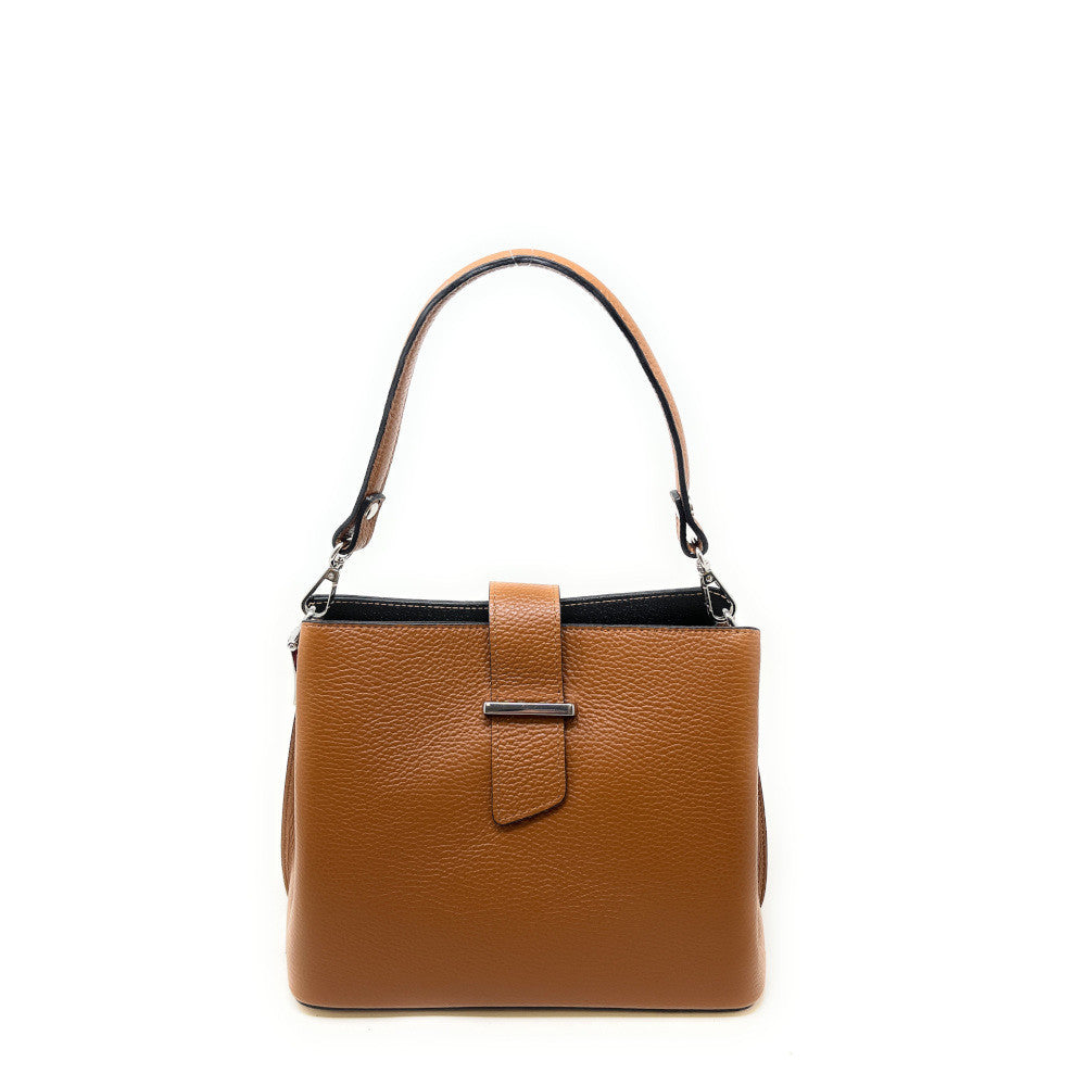 Sac trapèze en cuir grainé MARTENS Camel foncé