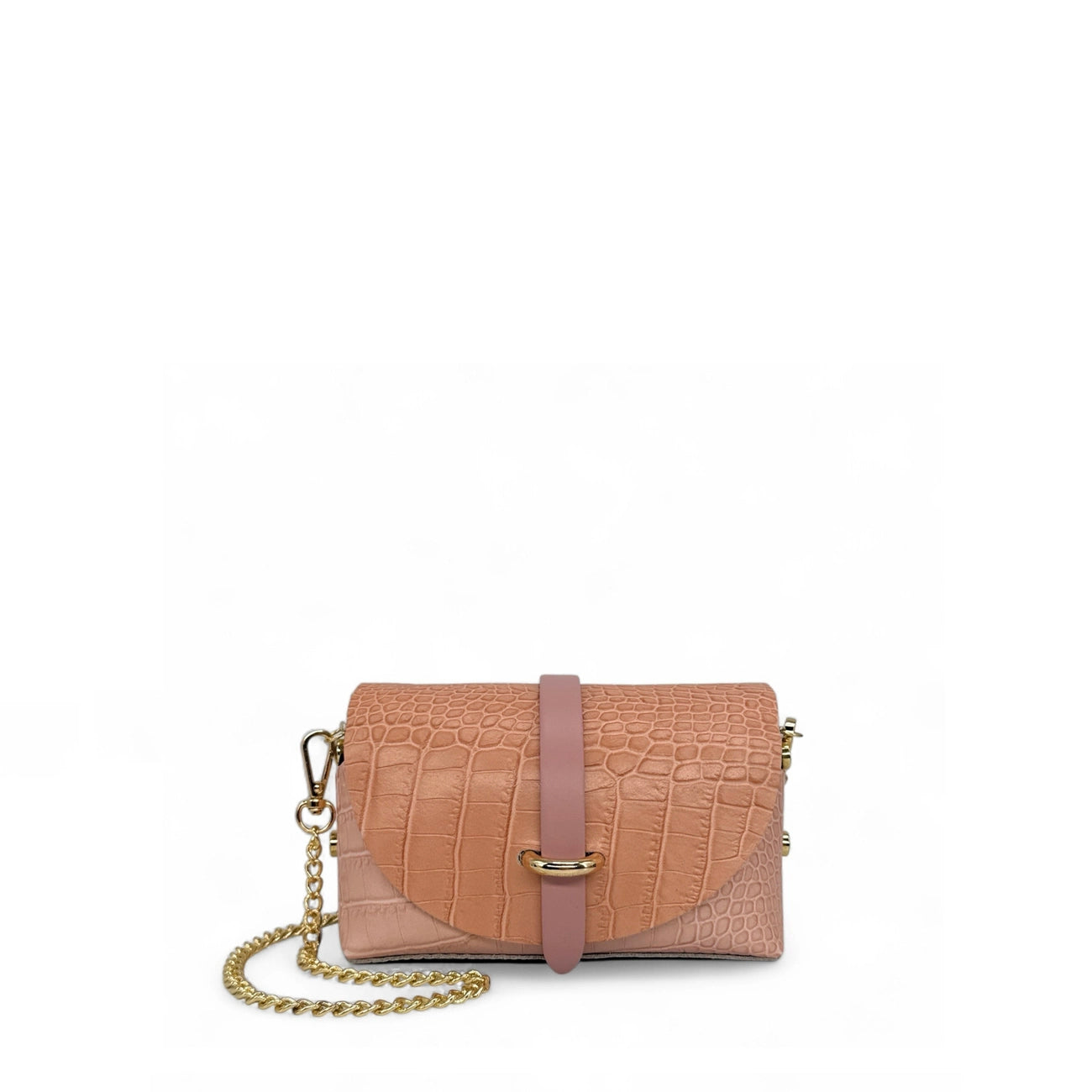 Mini sac à main en cuir à motif façon croco CANDY CRUSH Rose nude