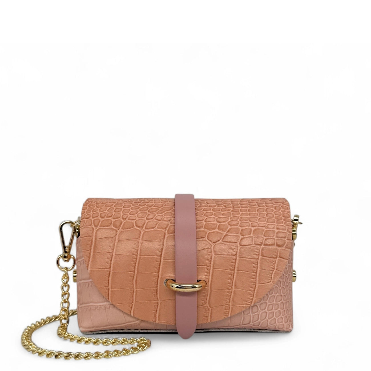 Mini sac à main en cuir à motif façon croco CANDY CRUSH Rose nude