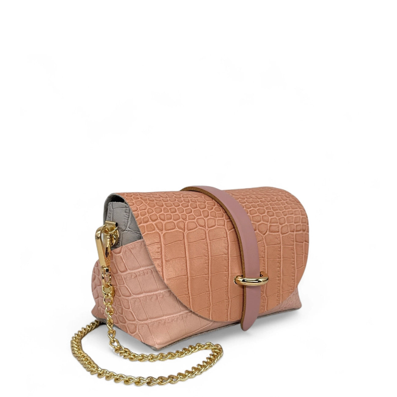Mini sac à main en cuir à motif façon croco CANDY CRUSH Rose nude