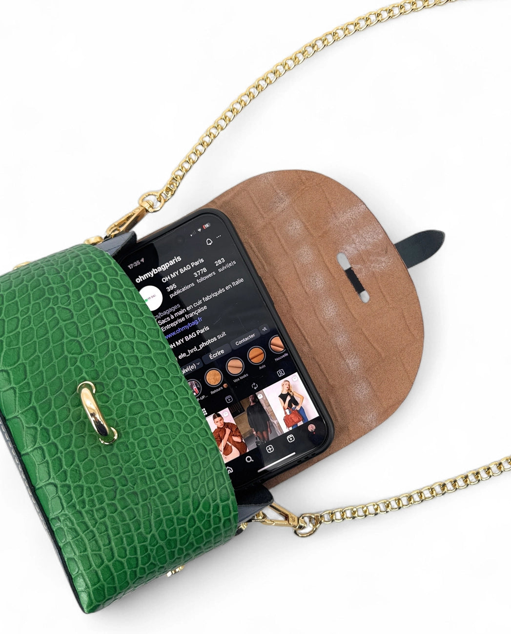 Mini-Handtasche aus Leder mit geprägter Kroko-Optik CANDY CRUSH Fuchsia und Englischgrün
