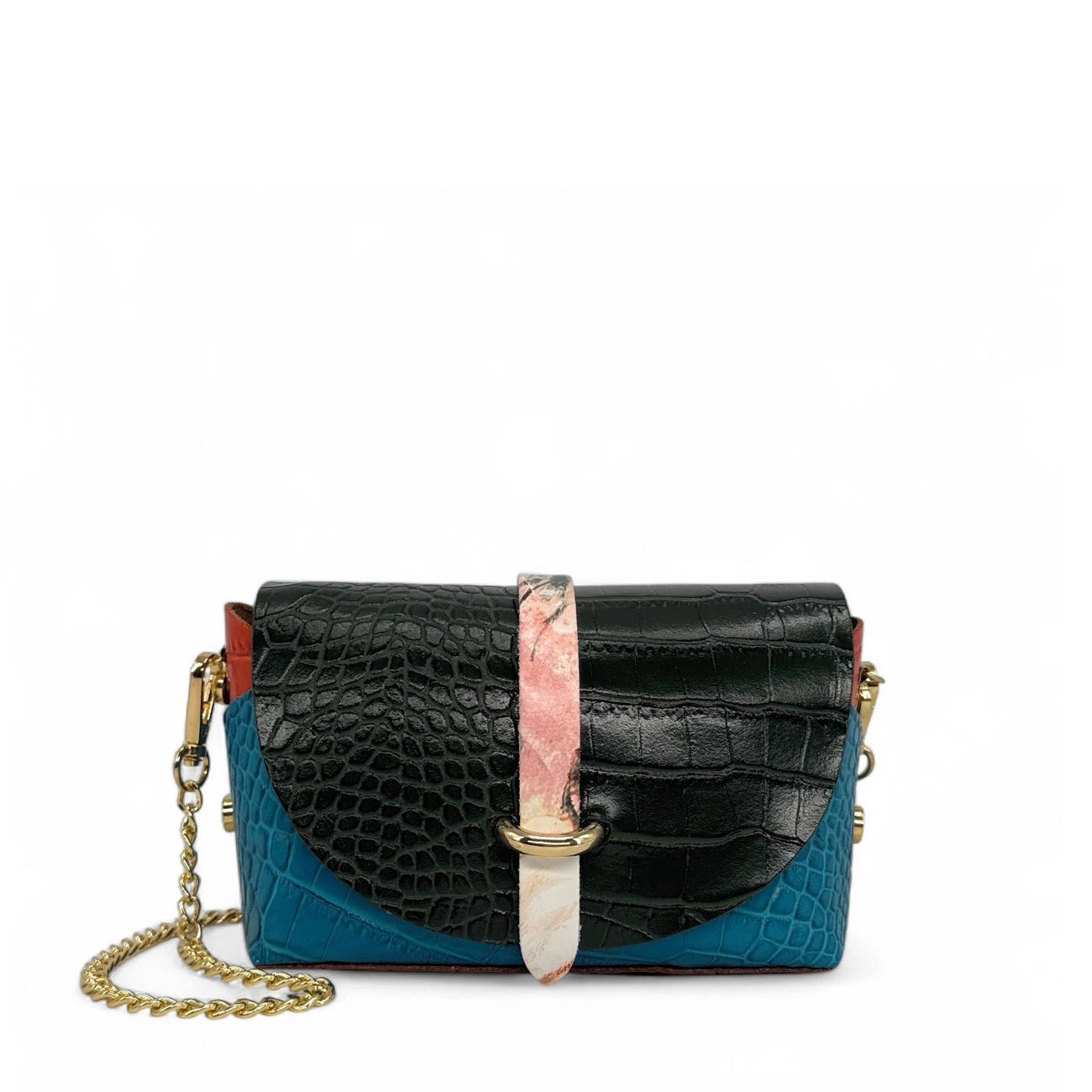 Mini sac à main en cuir à motif façon croco CANDY CRUSH Noir et Bleu