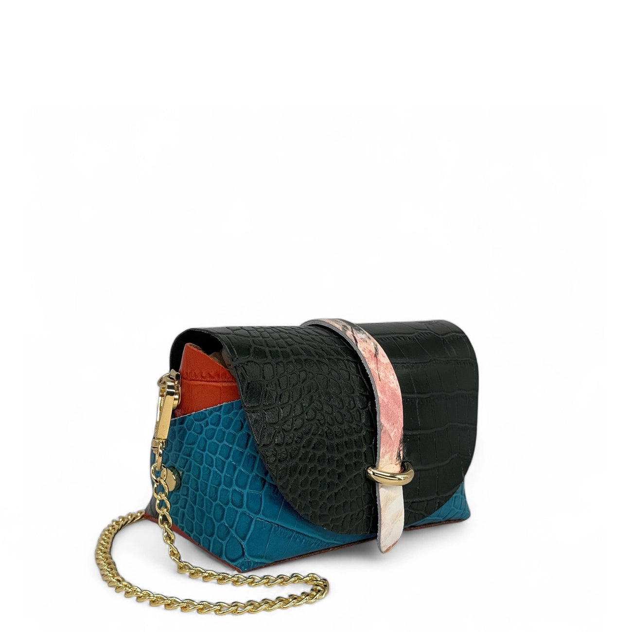 Mini sac à main en cuir à motif façon croco CANDY CRUSH Noir et Bleu
