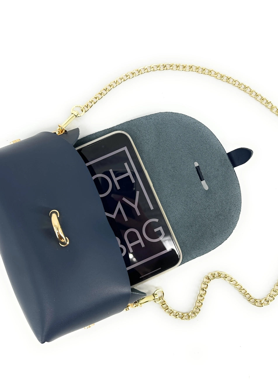 Mini-Handtasche aus Glattleder CANDY Marineblau