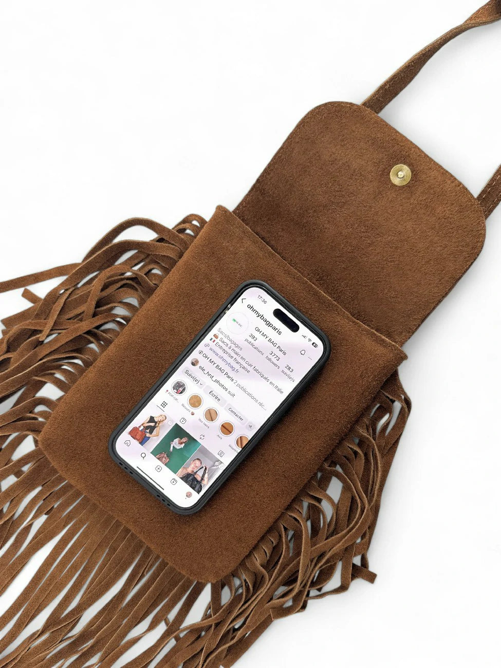 Kuriertasche aus Spaltleder ODINA Dunkelcamel