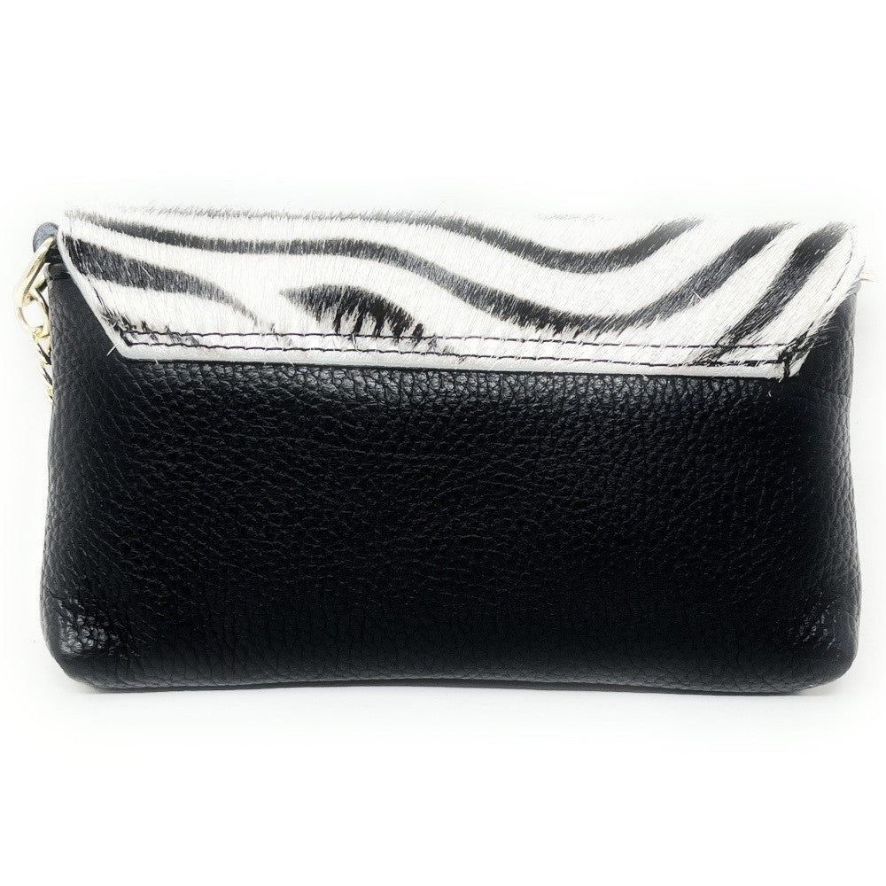 Mini-sac à main en cuir et poils de vachette MASAÏ Zèbre