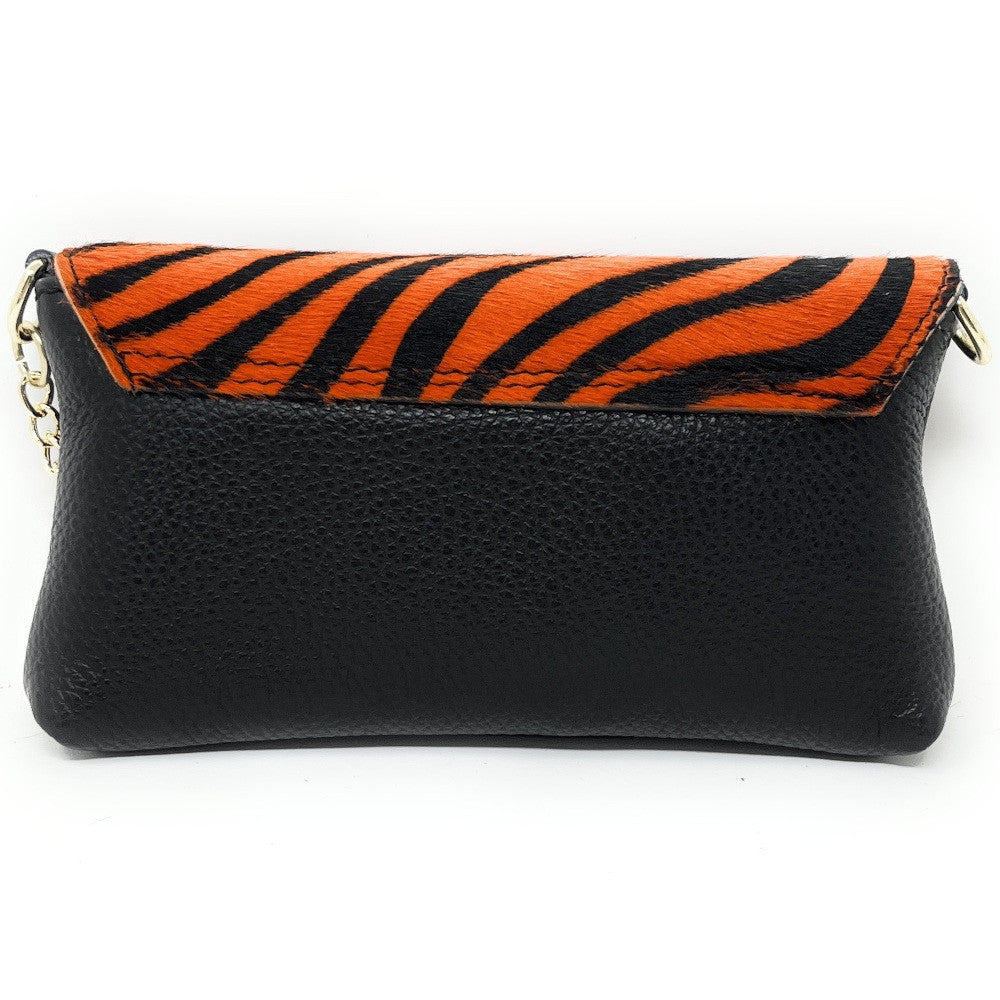 Mini-sac à main en cuir et poils de vachette MASAÏ Zèbre orange