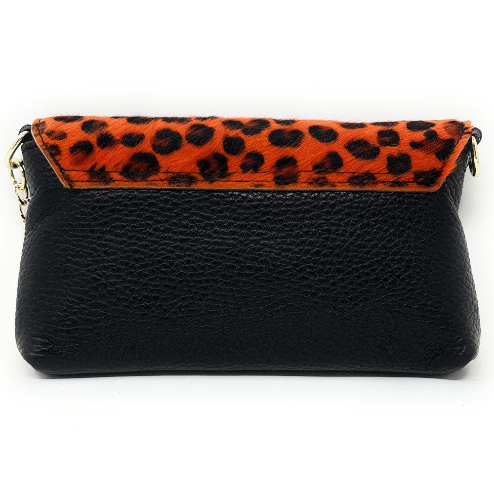 Mini-sac à main en cuir et poils de vachette MASAÏ Ocelot orange