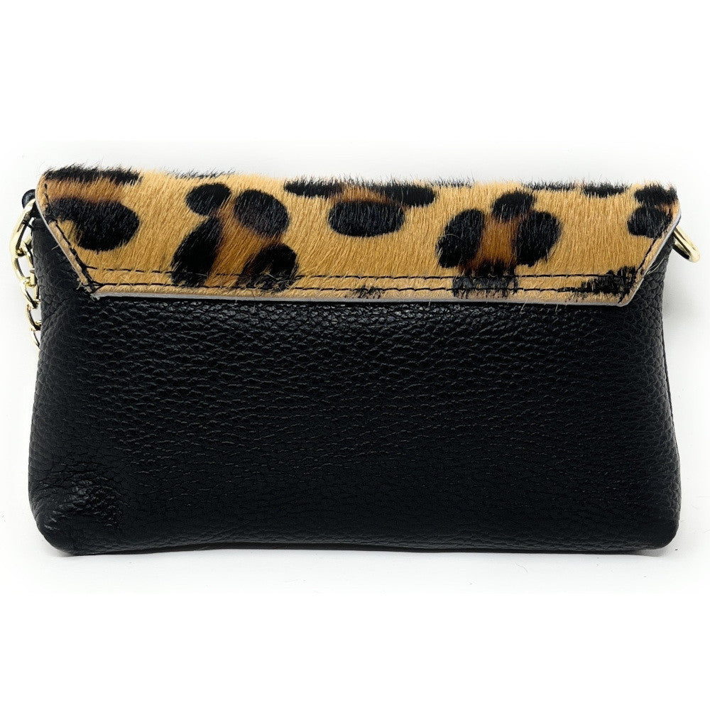 Mini-sac à main en cuir et poils de vachette MASAÏ Léopard