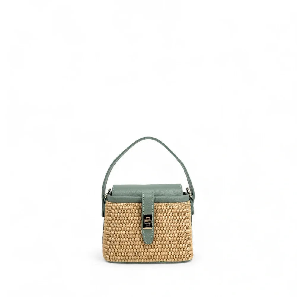 Mini-sac à main en cuir et raphia SIENNA Vert pastel