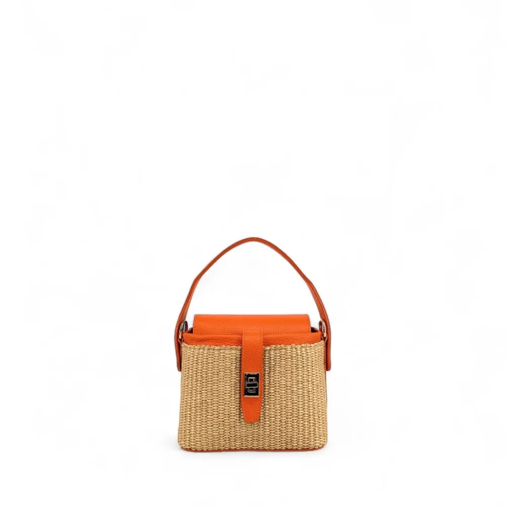 Mini-sac à main en cuir et raphia SIENNA Orange