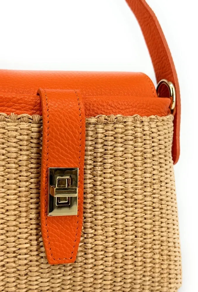 Mini-sac à main en cuir et raphia SIENNA Orange