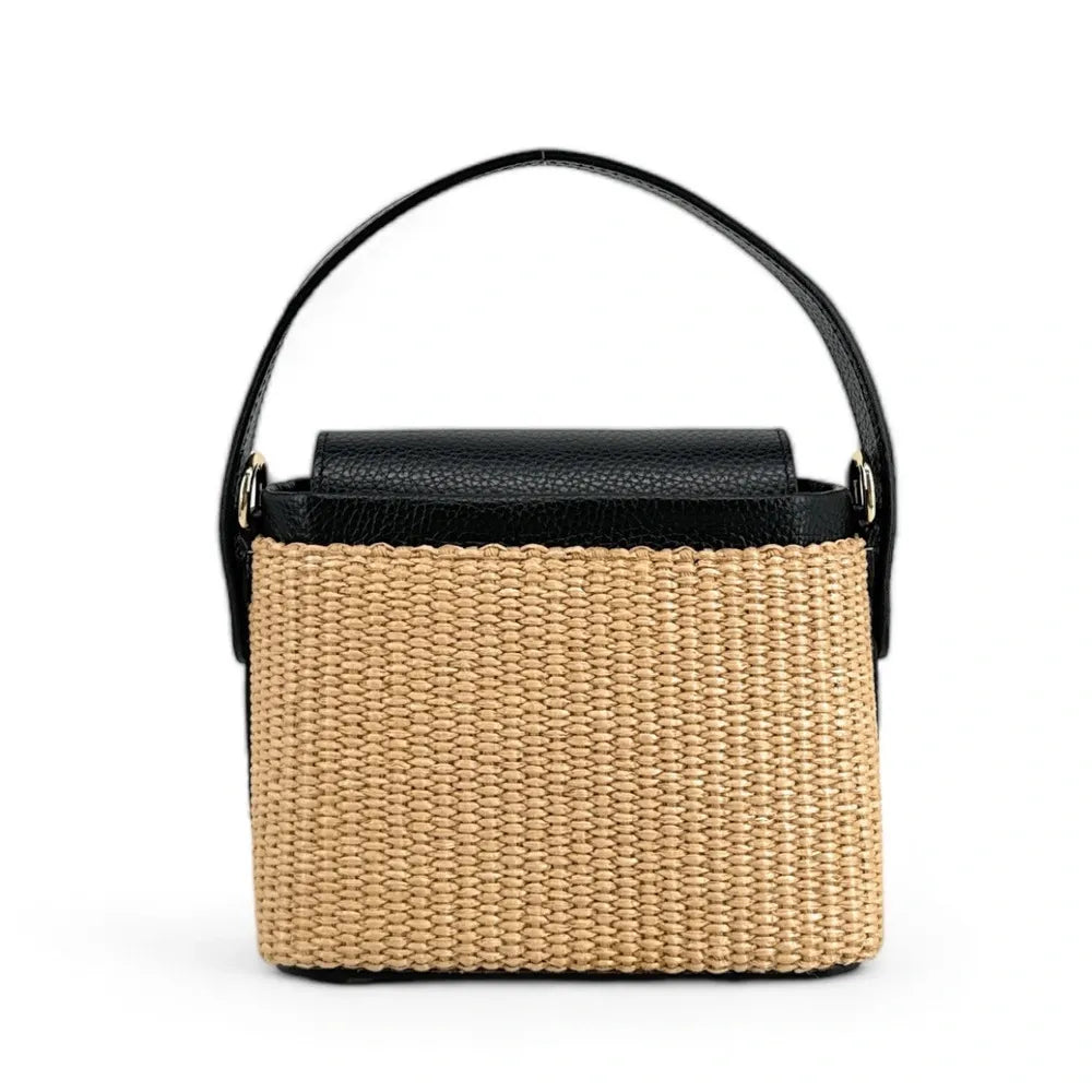 Mini-sac à main en cuir et raphia SIENNA Noir