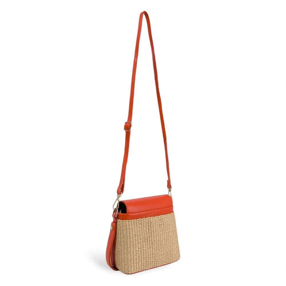 Mini-sac à main en cuir et raphia SIENNA Mandarine