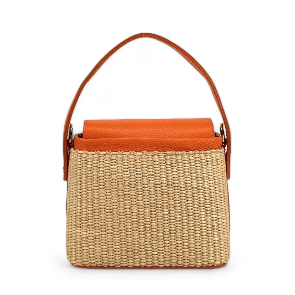 Mini-sac à main en cuir et raphia SIENNA Orange