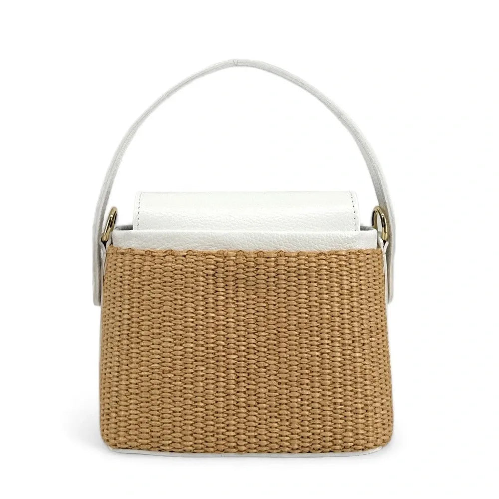 Mini-sac à main en cuir et raphia SIENNA Blanc