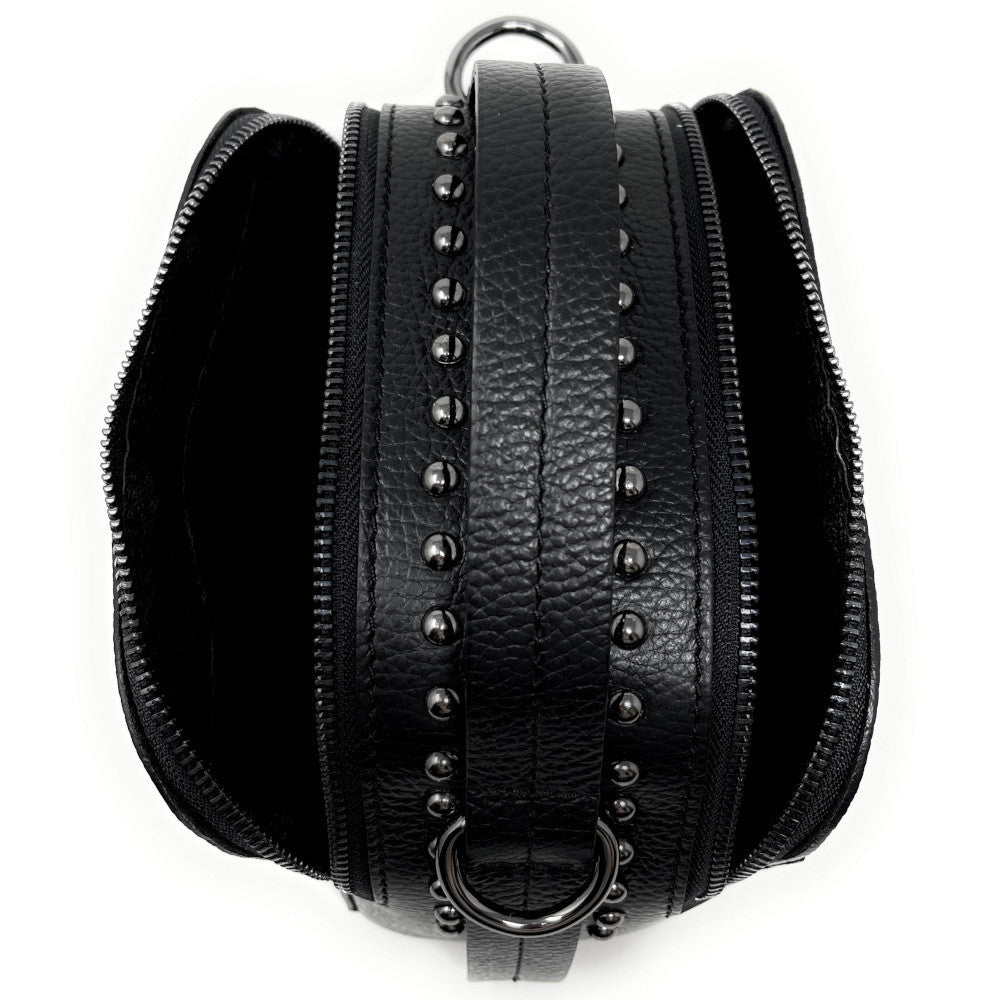 Mini sac à main en cuir grainé clouté AMY Noir
