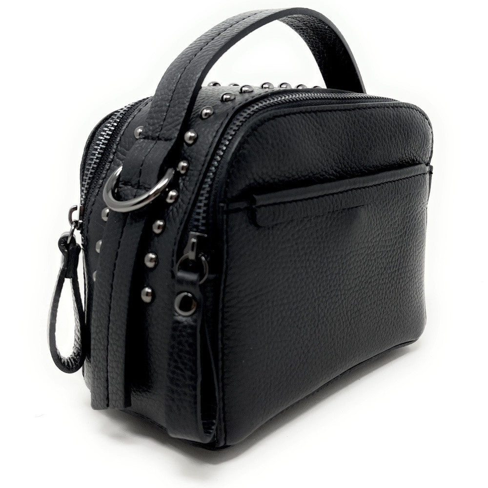 Mini sac à main en cuir grainé clouté AMY Noir