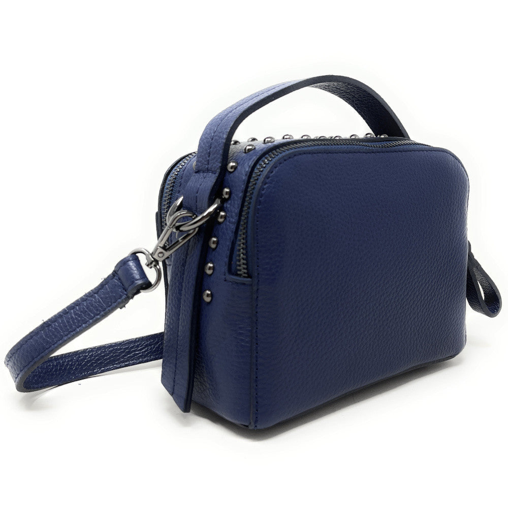 Mini sac à main en cuir grainé clouté AMY Bleu marine