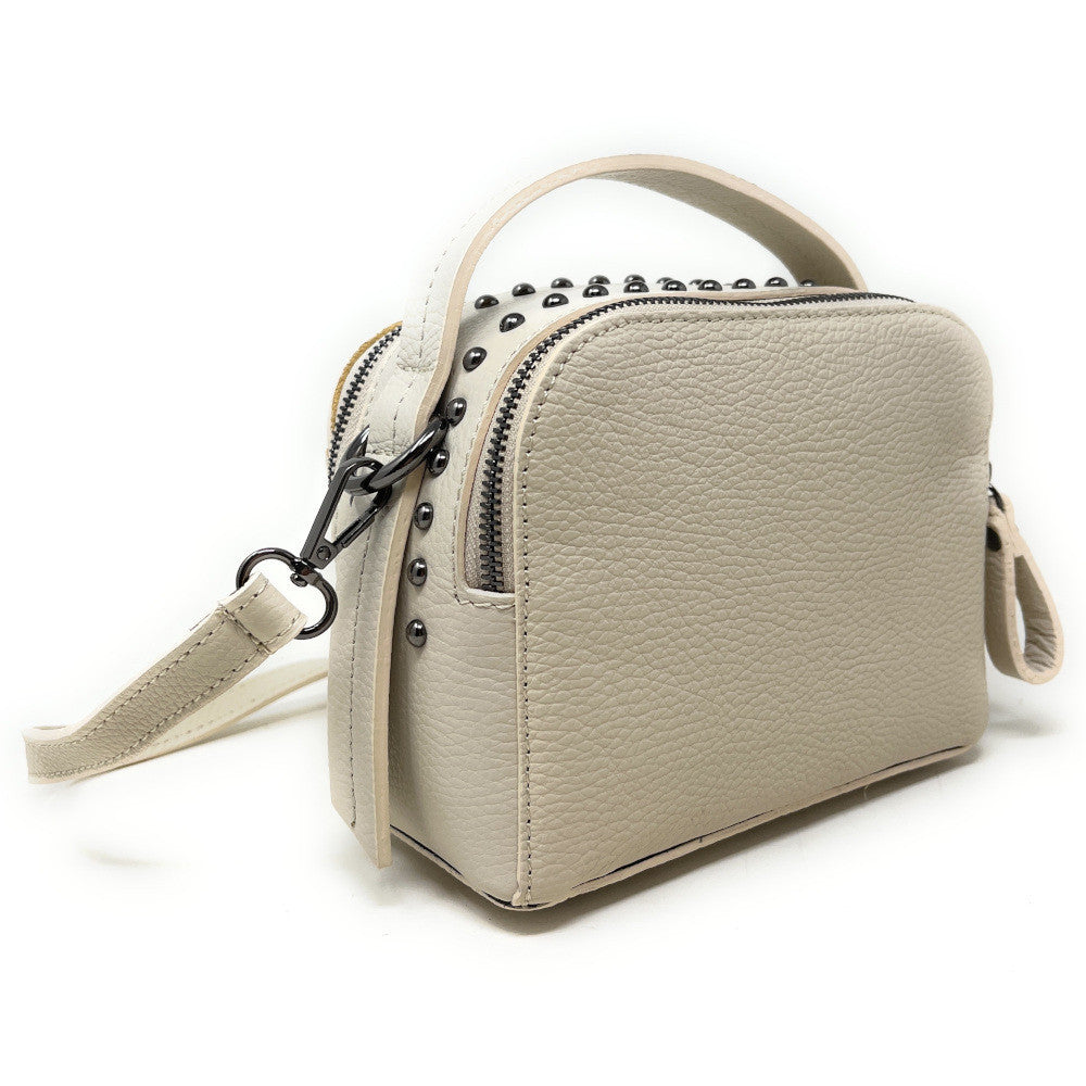 Mini sac à main en cuir grainé clouté AMY Taupe clair