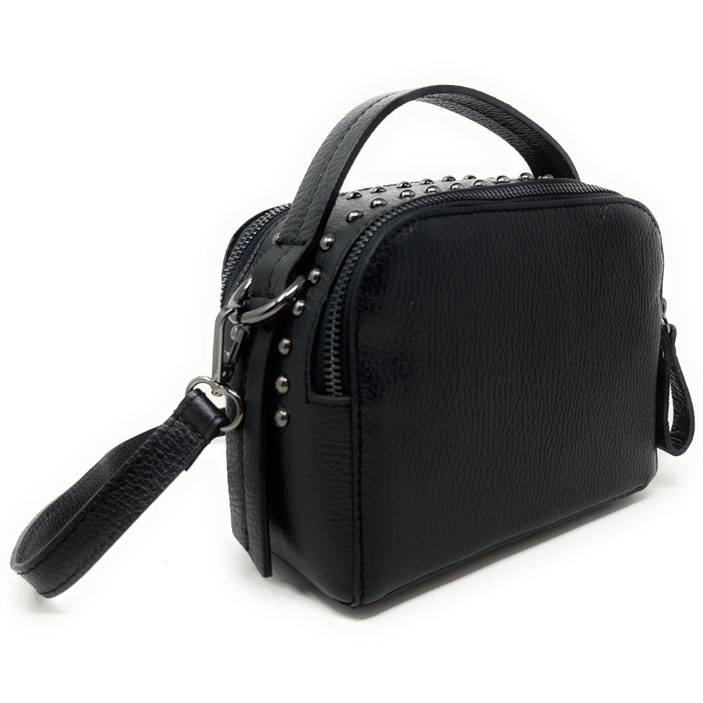 Mini sac à main en cuir grainé clouté AMY Noir